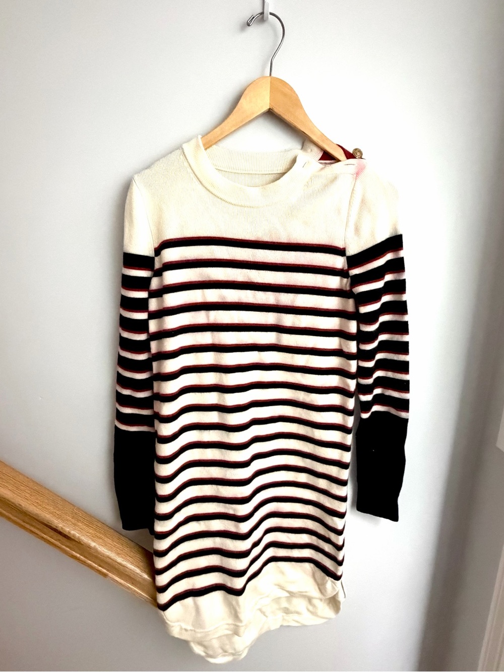 Veronica Beard Striped Cream Knit Sweater Dress